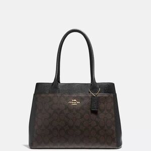 Coach Casey Tote Signature Canvas Brown/Black Leather Trim